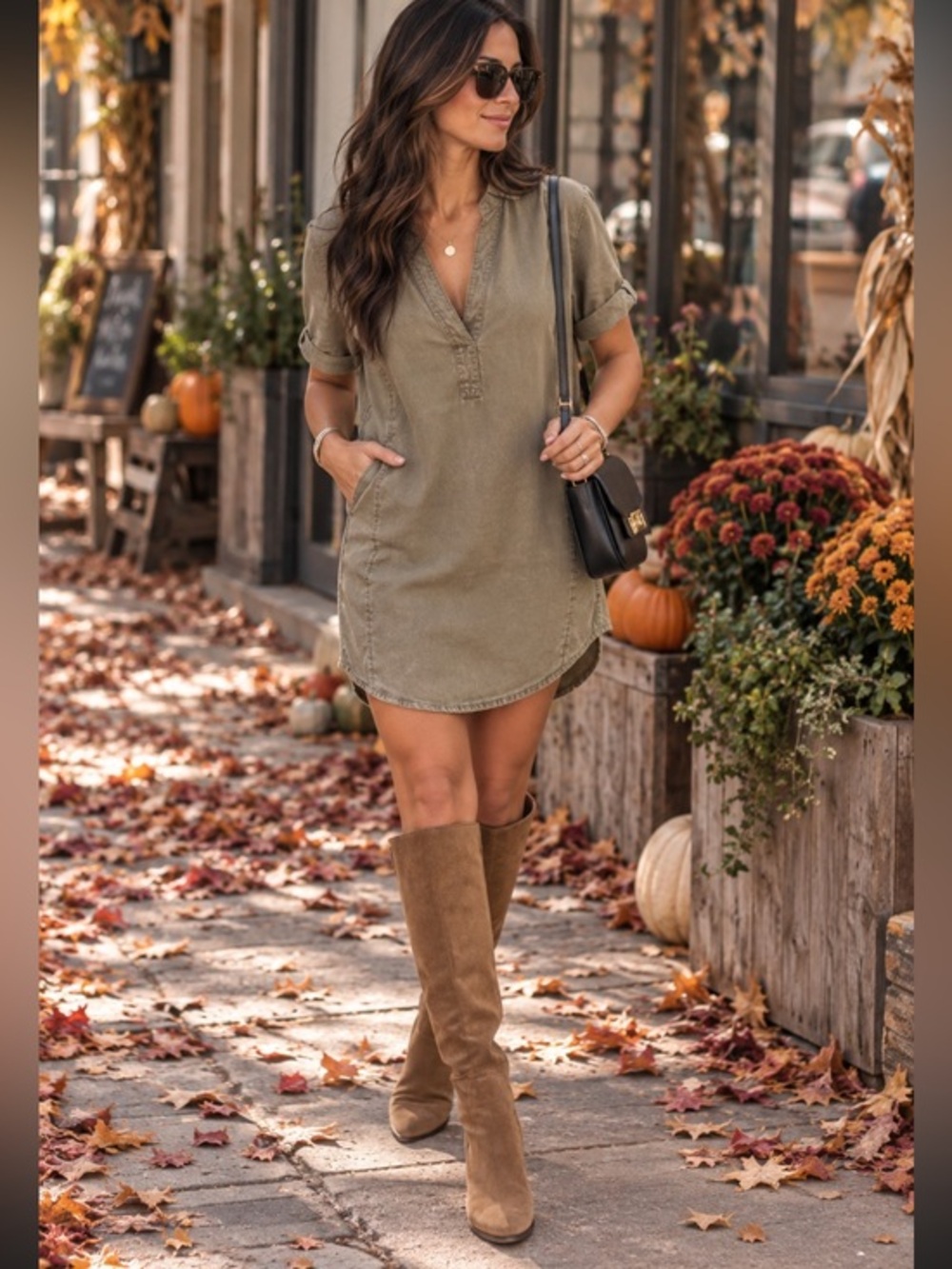 Cloth & Stone Dusty Tan Chambray Shift Dress